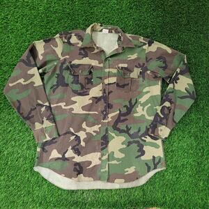 Vintage 80s Woodland Camo Shirt Large 26x33 Baggy Hunting